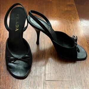 Prada Vero Cuoio Black Bow Slingback Sandal
